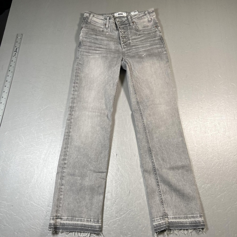 Paige Cindy Crop Jeans Womens 25 Faded Gray High Rise Exposed Button Fly Raw Hem